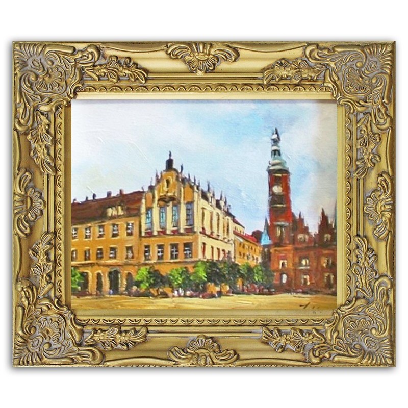  Obraz olejny ręcznie malowany 27x32cm Zabytkowe miasto
