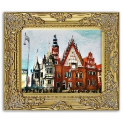  Obraz olejny ręcznie malowany 27x32cm Centrum miasta