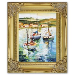  Obraz olejny ręcznie malowany 27x32cm łodzie