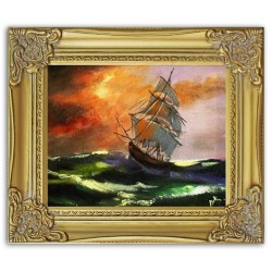  Obraz olejny ręcznie malowany statek podczas sztormu 32x27cm