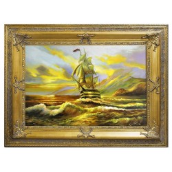 Obraz olejny ręcznie malowany statek na morzu 120x90cm