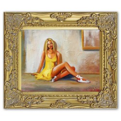  Obraz Kobieta w żółtej sukience 27x32 obraz malowany na płótnie w złotej ramie