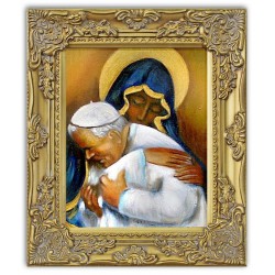  Obraz Jana Pawła II papieża z Maryją 27x32 cm obraz olejny na płótnie w złotej ramie