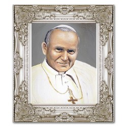  Obraz Jana Pawła II papieża 27x32 cm obraz olejny na płótnie w srebrnej ramie