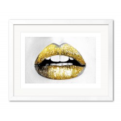 Obraz do salonu w białej ramie 33x43cm złote usta