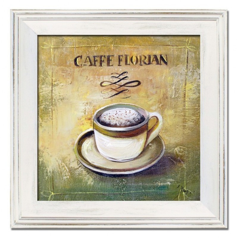  Obraz olejny ręcznie malowany na płótnie 39x39cm filiżanka kawy