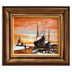  Obraz olejny ręcznie malowany statek na morzu 40x35cm