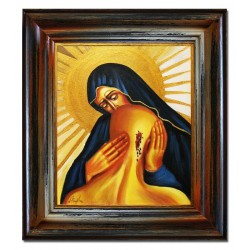  Obraz olejny ręcznie malowany z Matką Boską opiekunką 35x40 cm obraz w ramie