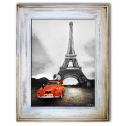  Obraz olejny ręcznie malowany 86x116cm Taksówka i Wieża Eiffla