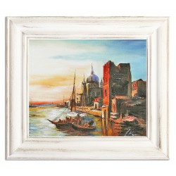  Obraz olejny ręcznie malowany nadmorskie miasteczko 32x27cm