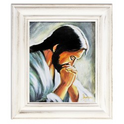  Obraz olejny ręcznie malowany z Jezusem Chrystusem w ramie kolorowy 27x32 cm