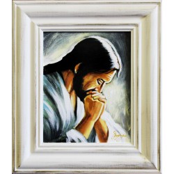  Obraz olejny ręcznie malowany z Jezusem Chrystusem w ramie kolorowy 27x32 cm