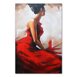  Obraz olejny ręcznie malowany 60x90cm Kobieta w czerwonej sukni