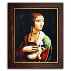  Obraz olejny ręcznie malowany na płótnie 27x32cm Leonardo da Vinci Dama z gronostajem kopia