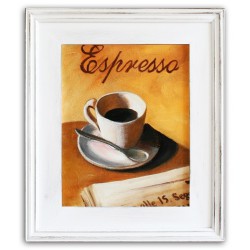  Obraz olejny ręcznie malowany na płótnie 27x32cm filiżanka z Espresso