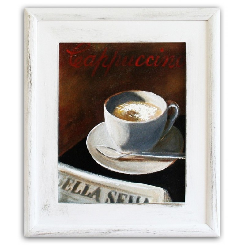  Obraz olejny ręcznie malowany na płótnie 27x32cm filiżanka kawy