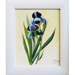  Obraz olejny ręcznie malowany 27x32cm Niebieskie kwiaty