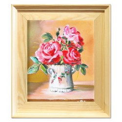  Obraz olejny ręcznie malowany 27x32cm Róże przy oknie