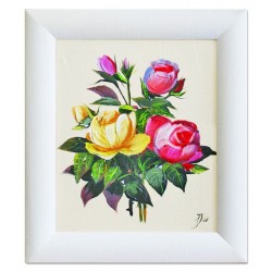  Obraz olejny ręcznie malowany 27x32cm bukiet róż