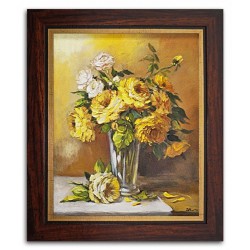  Obraz olejny ręcznie malowany 27x32cm Żółte róże