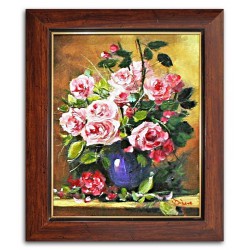  Obraz olejny ręcznie malowany 26x31cm Bukiet pudrowych róż