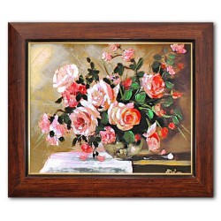  Obraz olejny ręcznie malowany 26x31cm Pudrowe róże