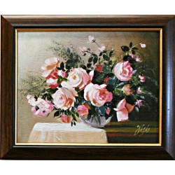  Obraz olejny ręcznie malowany 26x31cm Pudrowe róże