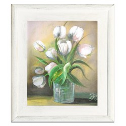  Obraz ręcznie malowany białe tulipany 27x32cm
