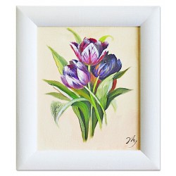  Obraz ręcznie malowany fioletowe tulipany 27x32cm