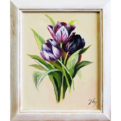  Obraz ręcznie malowany fioletowe tulipany 27x32cm