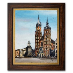  Obraz olejny ręcznie malowany 27x32cm Miasto w pogodny dzień