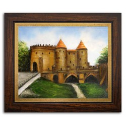  Obraz olejny ręcznie malowany 27x32cm Satry zamek