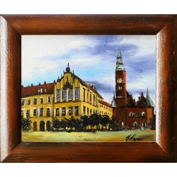  Obraz olejny ręcznie malowany 27x32cm Spokojne miasto
