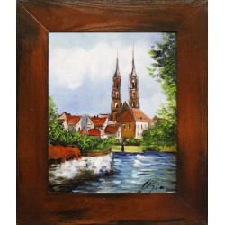  Obraz olejny ręcznie malowany 27x32cm Wieże w oddali