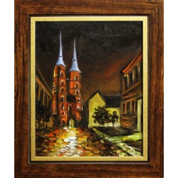  Obraz olejny ręcznie malowany 27x32cm Nocny spacer