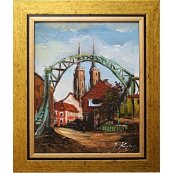  Obraz olejny ręcznie malowany 27x32cm Urocze miasteczko