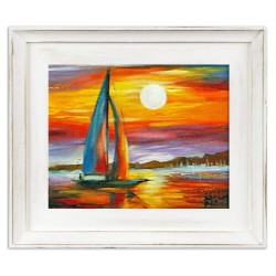  Obraz olejny ręcznie malowany Zachód słońca nad morzem 32x27cm