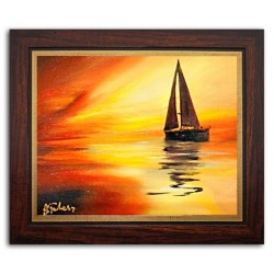  Obraz olejny ręcznie malowany sSamotny statek na morzu 32x27cm