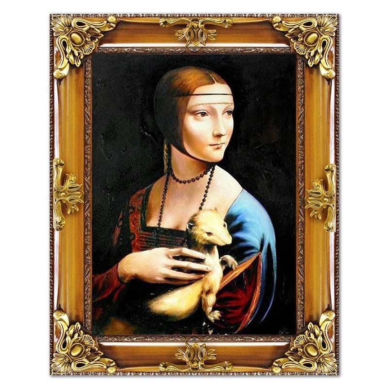  Obraz olejny ręcznie malowany na płótnie 75x95cm Leonardo da Vinci Dama z gronostajem kopia