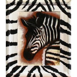  Obraz olejny ręcznie malowany 27x32cm Zebra