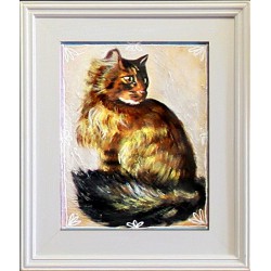  Obraz olejny ręcznie malowany 27x32cm puszysty Kot