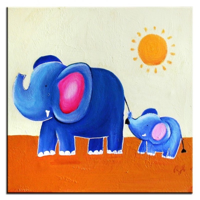  Obraz ręcznie malowany na płótnie 30x30cm kolorowe słonie