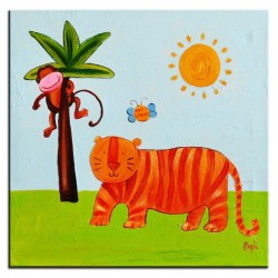  Obraz ręcznie malowany na płótnie 30x30cm kolorowy tygrys