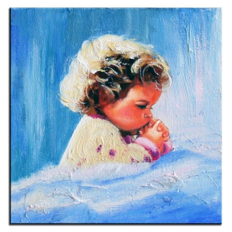  Obraz ręcznie malowany na płótnie 30x30cm dziecko w modlitwie