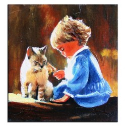  Obraz ręcznie malowany na płótnie 30x30cm dziewczynka z kotkiem