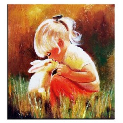  Obraz ręcznie malowany na płótnie 30x30cm dziewczynka z królikiem