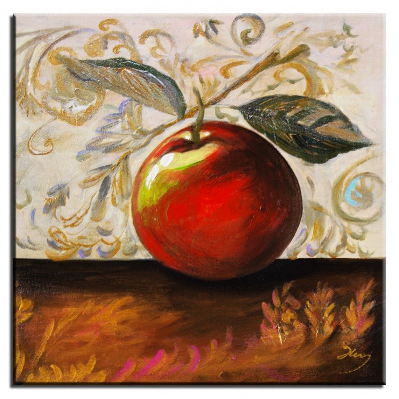  Obraz olejny ręcznie malowany na płótnie 30x30cm czerwone jabłuszko