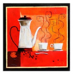  Obraz olejny ręcznie malowany na płótnie 30x30cm poczęstunek kawą
