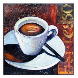  Obraz olejny ręcznie malowany na płótnie 30x30cm filiżanka espresso