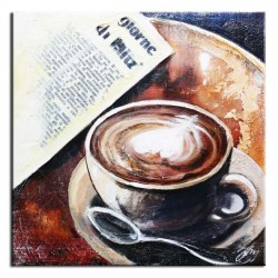  Obraz olejny ręcznie malowany na płótnie 30x30cm śniadanie przy kawie